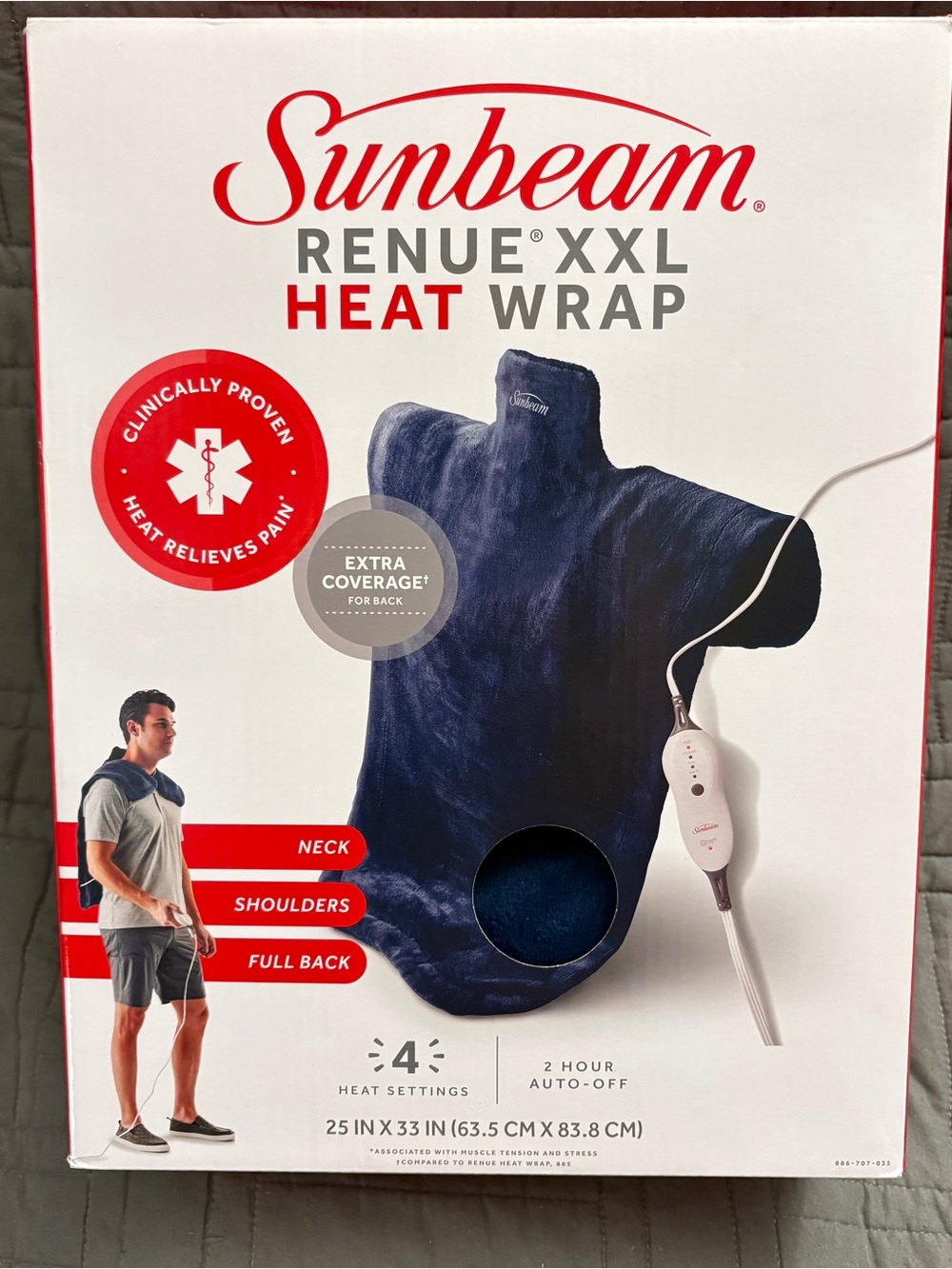 Sunbeam Renue XXL Heat Wrap Heating Pad for Neck Shoulders & Back 25”x33”